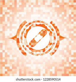 bandage plaster icon inside abstract emblem, orange mosaic background