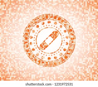 bandage plaster icon inside abstract emblem, orange mosaic background