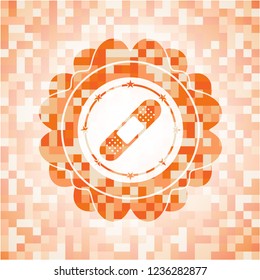 bandage plaster icon inside abstract orange mosaic emblem with background
