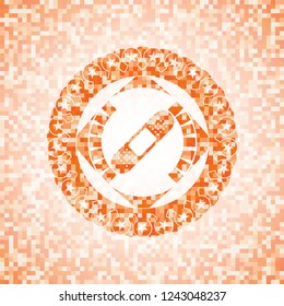 bandage plaster icon inside abstract orange mosaic emblem with background