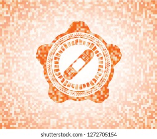 bandage plaster icon inside abstract emblem, orange mosaic background