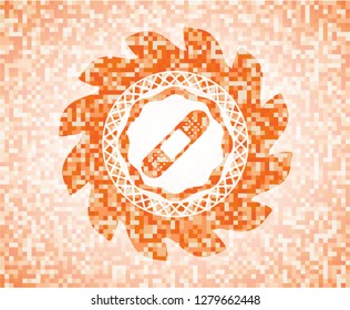 bandage plaster icon inside abstract emblem, orange mosaic background