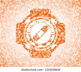 bandage plaster icon inside abstract orange mosaic emblem with background