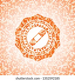 bandage plaster icon inside abstract emblem, orange mosaic background