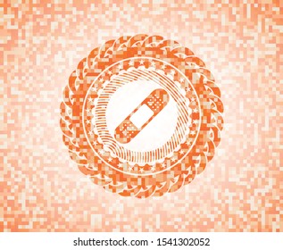 bandage plaster icon inside abstract emblem, orange mosaic background