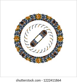 bandage plaster icon inside arabesque style badge. arabic decoration.