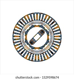 bandage plaster icon inside arabesque emblem background. arabic decoration.