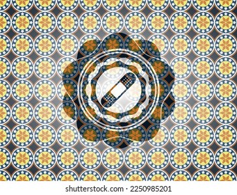 bandage plaster icon inside arabesque style emblem. arabic decoration. 