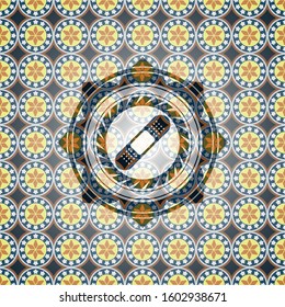 bandage plaster icon inside arabic style badge. Arabesque decoration.