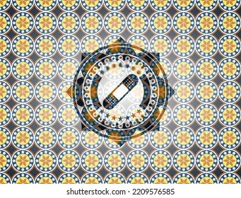 bandage plaster icon inside arabic emblem. Arabesque decoration. 