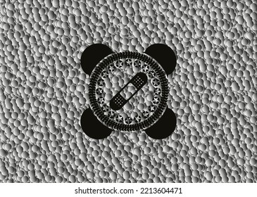 icono de escayola de vendas dentro de la placa negra con fondo de burbujas grises. Ilustración vectorial. Detallado. 