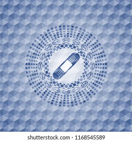 bandage plaster icon inside blue badge with geometric background.