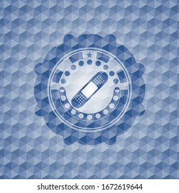 bandage plaster icon inside blue hexagon badge.