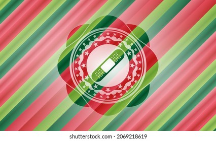 bandage plaster icon inside christmas style emblem. 