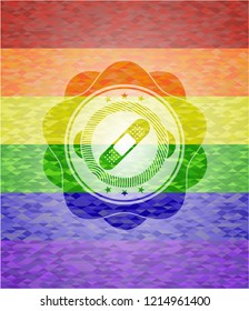 bandage plaster icon inside emblem on mosaic background with the colors of the LGBT flag