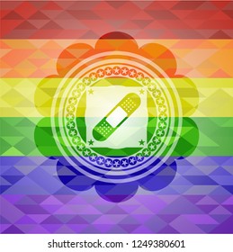 bandage plaster icon inside emblem on mosaic background with the colors of the LGBT flag