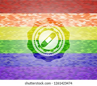 bandage plaster icon inside emblem on mosaic background with the colors of the LGBT flag