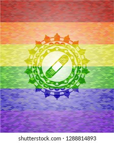 bandage plaster icon inside emblem on mosaic background with the colors of the LGBT flag