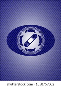 bandage plaster icon inside emblem with jean high quality background