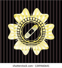 bandage plaster icon inside gold emblem or badge