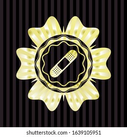 bandage plaster icon inside gold emblem or badge