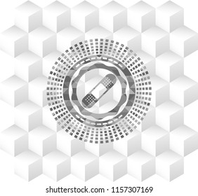 bandage plaster icon inside grey badge with geometric cube white background