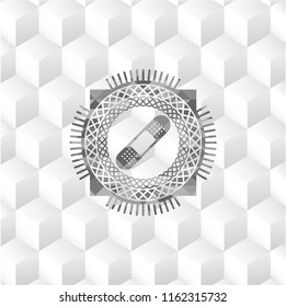 bandage plaster icon inside grey emblem with cube white background