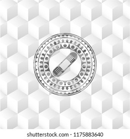 bandage plaster icon inside grey emblem with geometric cube white background