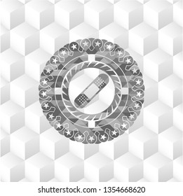 bandage plaster icon inside grey emblem with cube white background