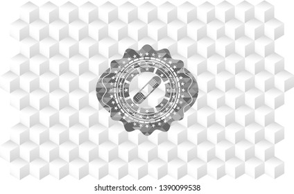 bandage plaster icon inside grey badge with geometric cube white background