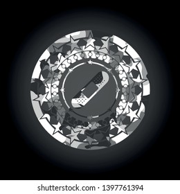bandage plaster icon inside grey camouflage emblem
