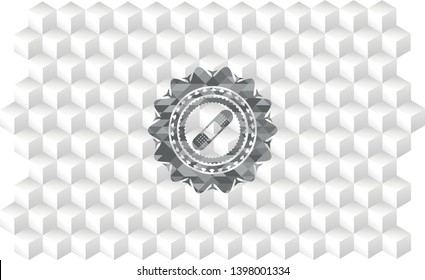 bandage plaster icon inside grey emblem with geometric cube white background