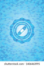 bandage plaster icon inside light blue emblem with mosaic ecological style background