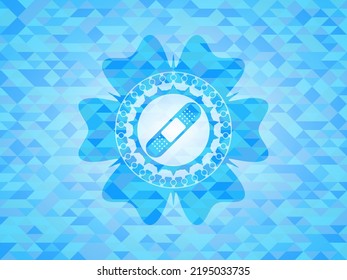 icono del escayola de vendas dentro del emblema del mosaico azul claro. 