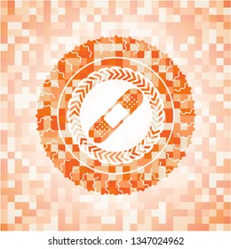 bandage plaster icon inside orange mosaic emblem with background