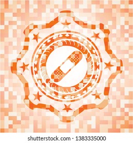 bandage plaster icon inside orange tile background illustration. Square geometric mosaic seamless pattern with emblem inside.