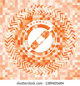 bandage plaster icon inside orange mosaic emblem with background