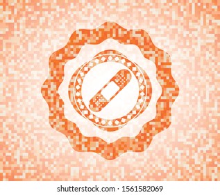 bandage plaster icon inside orange tile background illustration. Square geometric mosaic seamless pattern with emblem inside.
