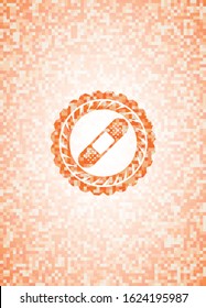 bandage plaster icon inside orange tile background illustration. Square geometric mosaic seamless pattern with emblem inside.