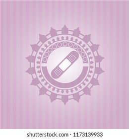 bandage plaster icon inside pink emblem. Vintage.