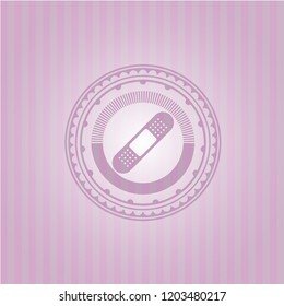 bandage plaster icon inside pink emblem. Vintage.