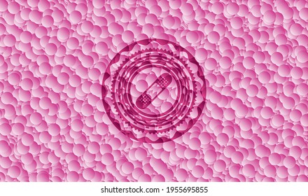 bandage plaster icon inside pink emblem with bubbles background. Vintage. Vector Illustration. Detailed. 