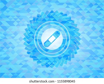 bandage plaster icon inside realistic sky blue emblem. Mosaic background