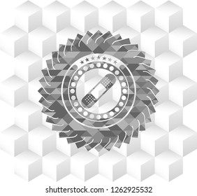 bandage plaster icon inside realistic grey emblem with geometric cube white background