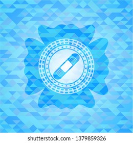 bandage plaster icon inside realistic sky blue emblem. Mosaic background