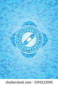 bandage plaster icon inside realistic sky blue emblem. Mosaic background