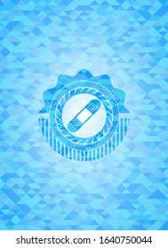 bandage plaster icon inside realistic sky blue emblem. Mosaic background