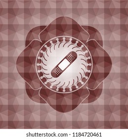 bandage plaster icon inside red polygonal badge. Seamless.