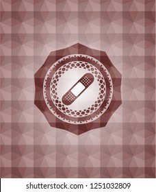 bandage plaster icon inside red badge with geometric pattern background. Seamless.