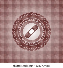 bandage plaster icon inside red badge with geometric background. Seamless.